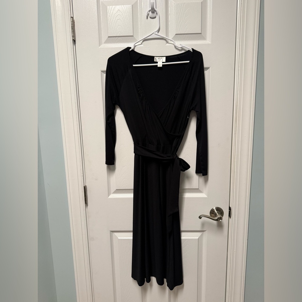 LOFT Black Long Sleeve Wrap Dress